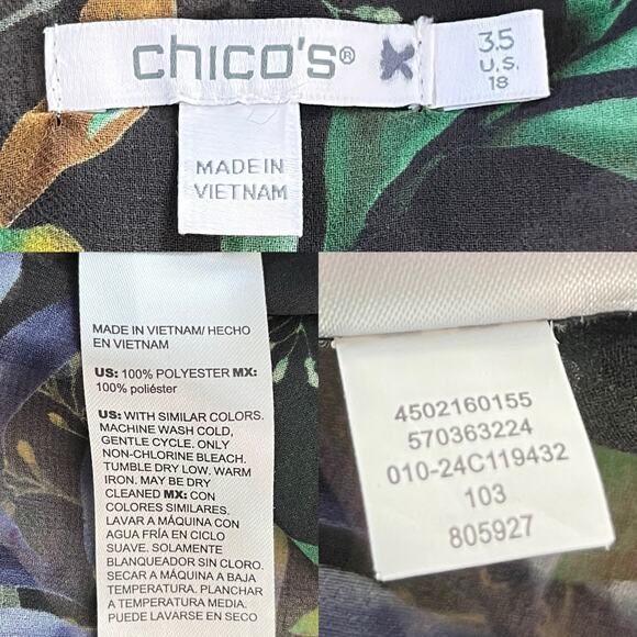 Chico's Chiffon Floral Ruffle Sleeve Ikat Blouse 18 - Picture 8 of 12